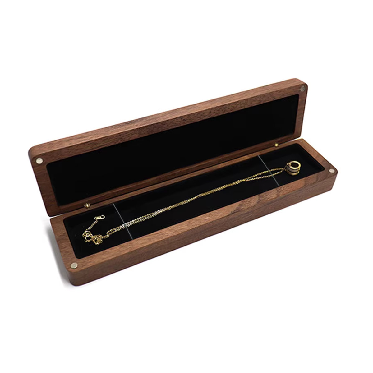 Schmuckbox aus Walnussholz von Baby.Xin in Schwarz und Braun, quadratische Aufbewahrungsbox im Vintage-Stil mit Flanell-Inlay für Halsketten und Schmuck - Bild 2