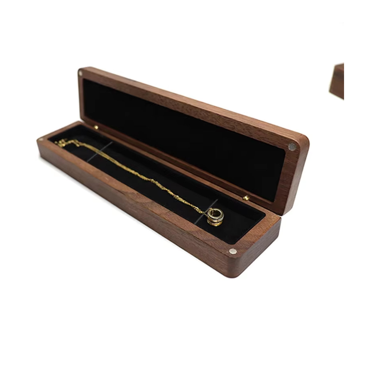 Schmuckbox aus Walnussholz von Baby.Xin in Schwarz und Braun, quadratische Aufbewahrungsbox im Vintage-Stil mit Flanell-Inlay für Halsketten und Schmuck - Bild 5