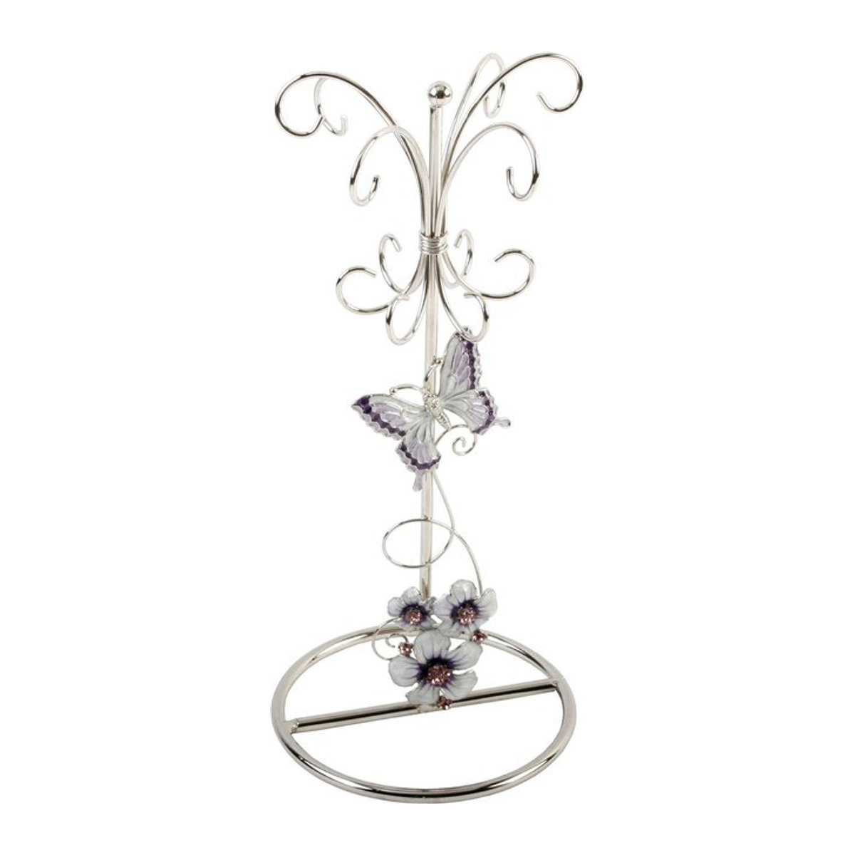 Schmuckhalter aus Glas und Draht von Pertemba FR in Lila und Silber mit Schmetterlings- und Blumen-Design - Bild 1