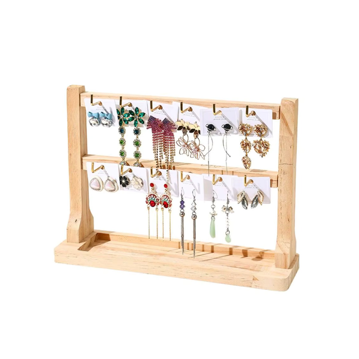 Schmuckständer aus Massivholz in Beige als abnehmbare Halsketten-Staffelei mit Haken für Armbänder und Ohrringe - Bild 2