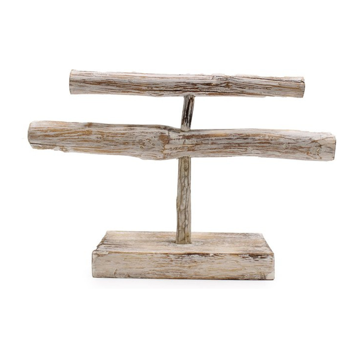 Schmuckständer mit zwei Ästen von SHAMTAM aus Holz in Weiß gewaschen im rustikalen Design - Bild 1