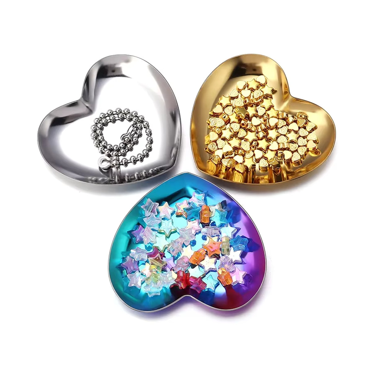 Schmucktablett in Herzform aus Edelstahl von filluck in Silber zur Aufbewahrung von Schmuck, Perlen und Charms - Bild 6