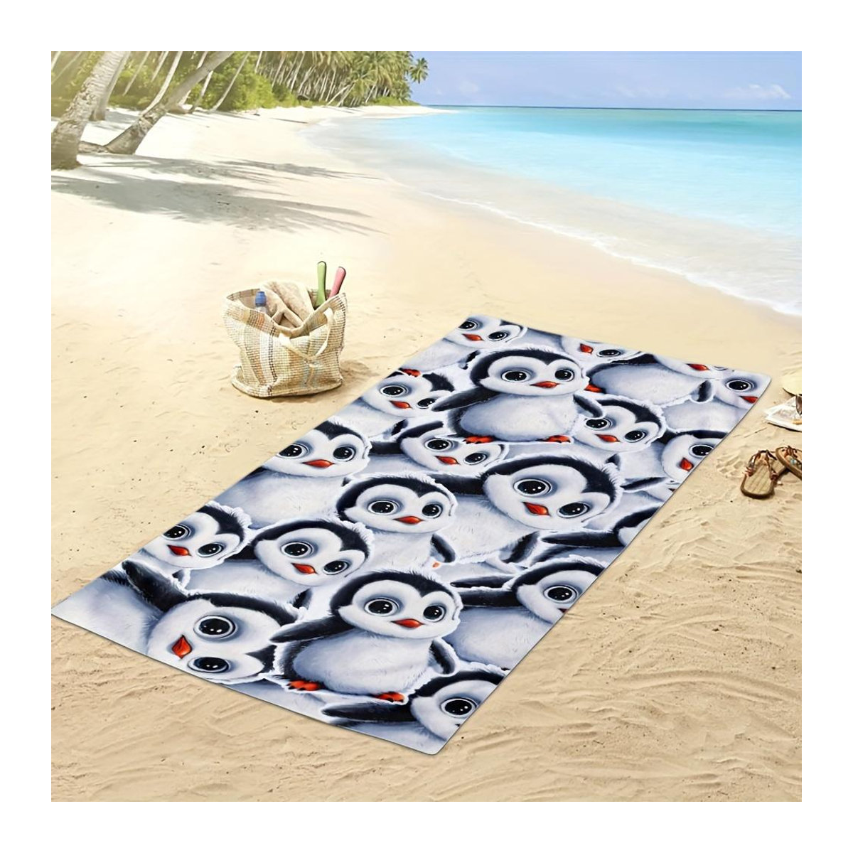 Schnelltrocknendes Mikrofaser Strandtuch mit Cartoon-Pinguin Design, sandfreies Reisehandtuch für Pool und Camping, Breite: 40 cm, Höhe: 60 cm - Bild 2