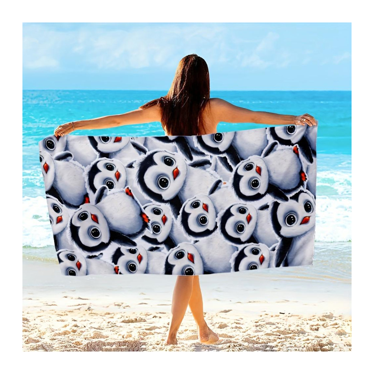 Schnelltrocknendes Mikrofaser Strandtuch mit Cartoon-Pinguin Design, sandfreies Reisehandtuch für Pool und Camping, Breite: 40 cm, Höhe: 60 cm - Bild 4