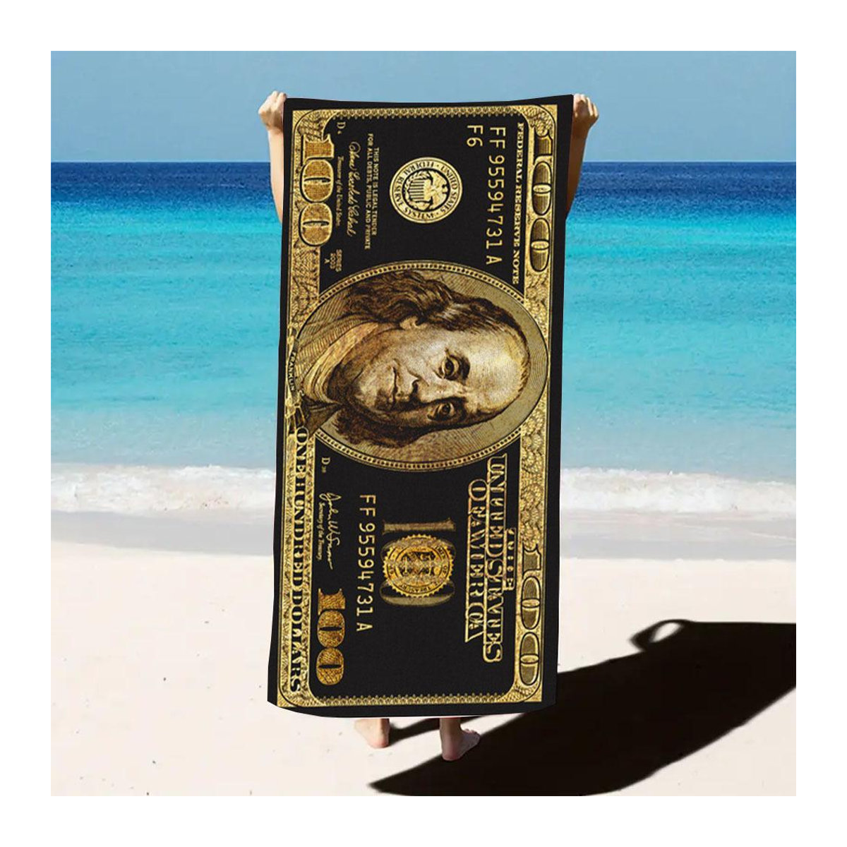 Schnelltrocknendes Mikrofaser Strandtuch mit Hundert-Dollar-Print, Multicolor, Breite: 30 cm, Höhe: 60 cm - Bild 3