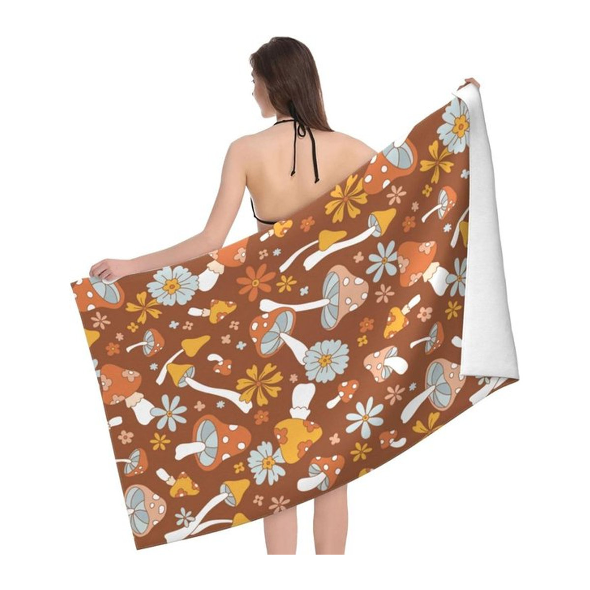 Schnelltrocknendes Strandtuch mit Pilz- und Gänseblümchen-Motiv von Creative Man in Weiß, Breite: 30 cm, Höhe: 60 cm - Bild 1