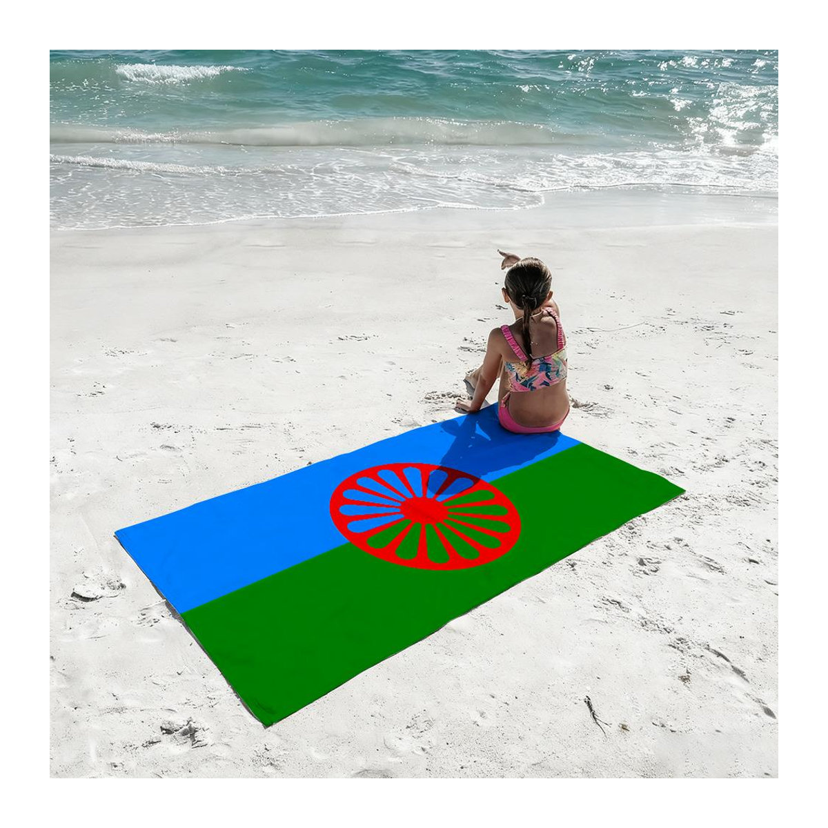 Schnelltrocknendes und saugfähiges Strandhandtuch mit Zigeuner Romani Flaggen-Design für Sport, Fitness und Schwimmen, Breite: 40 cm, Höhe: 60 cm - Bild 1