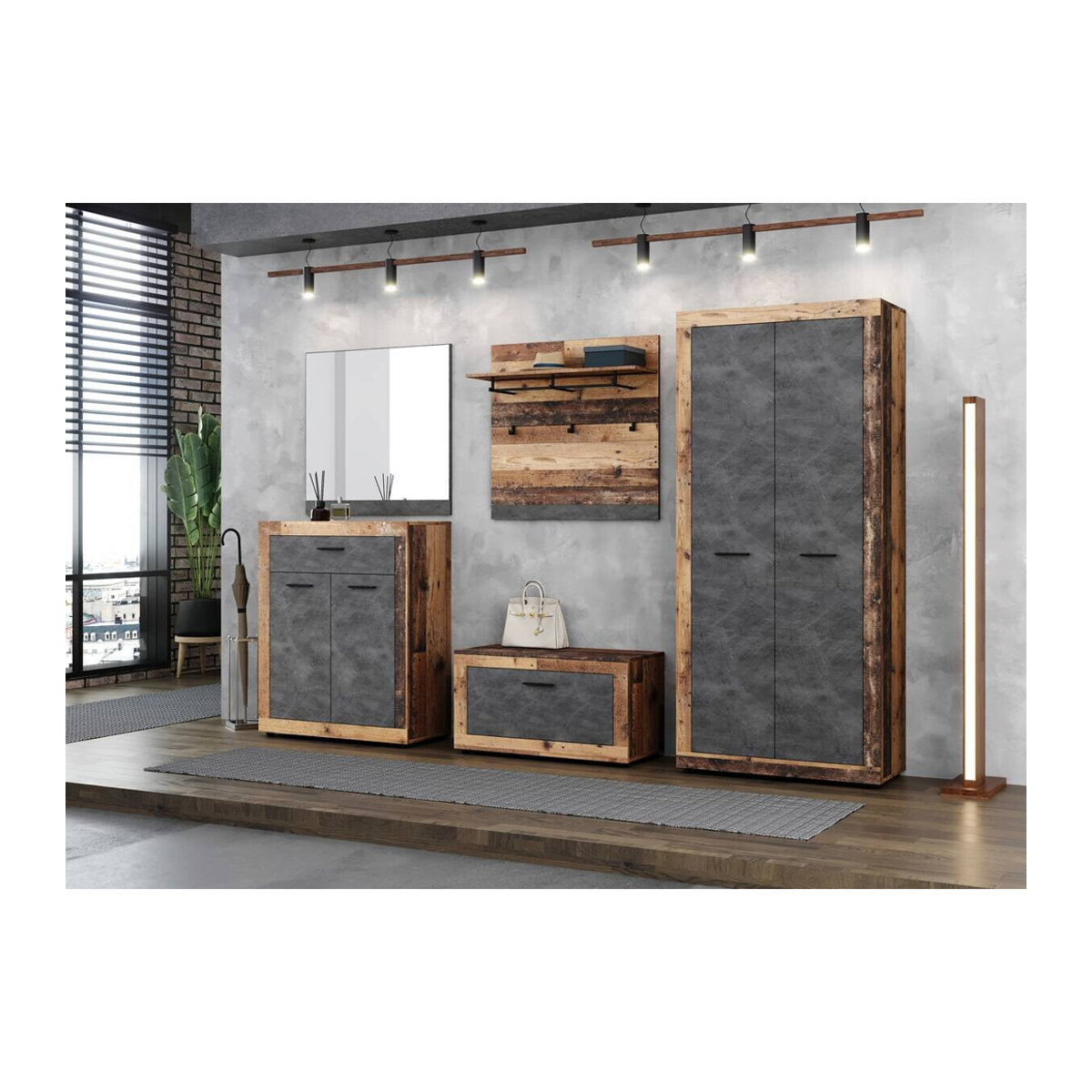 Schuhschrank LUNA von WIPMEB in Eiche Matera Nachbildung und Beton Optik, Farbe Braun/Grau, B/H/T: 88,9 x 48 x 40 cm - Bild 2