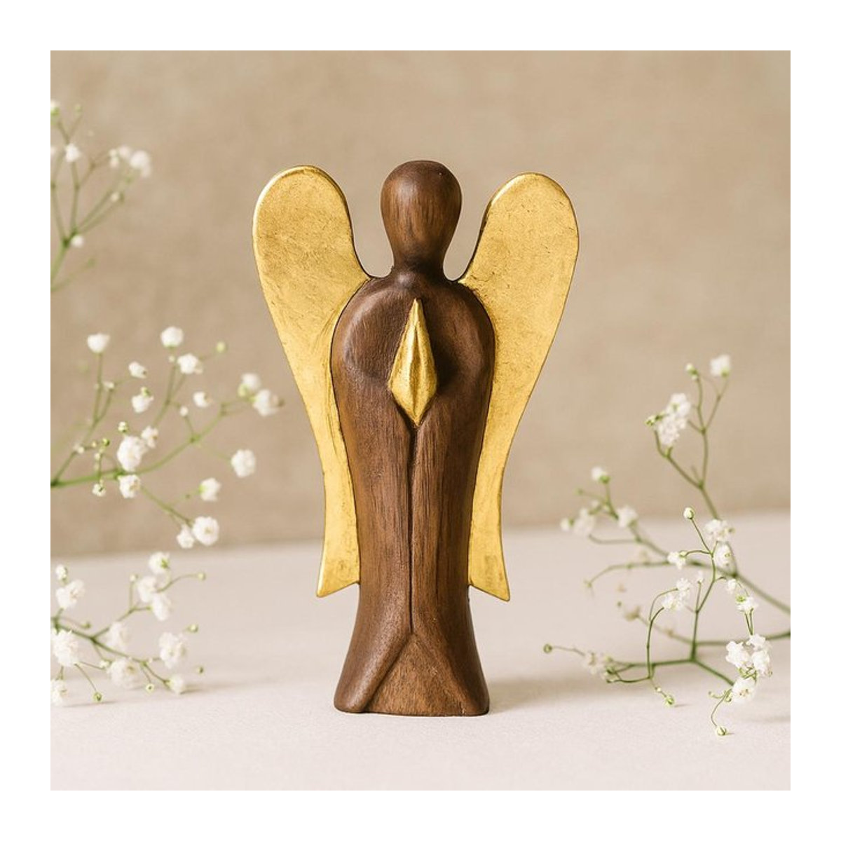 Schutzengel Figur SHAMTAM aus Suarholz in Weiß und Mittelbraun, Höhe: 15,0 cm - Bild 1