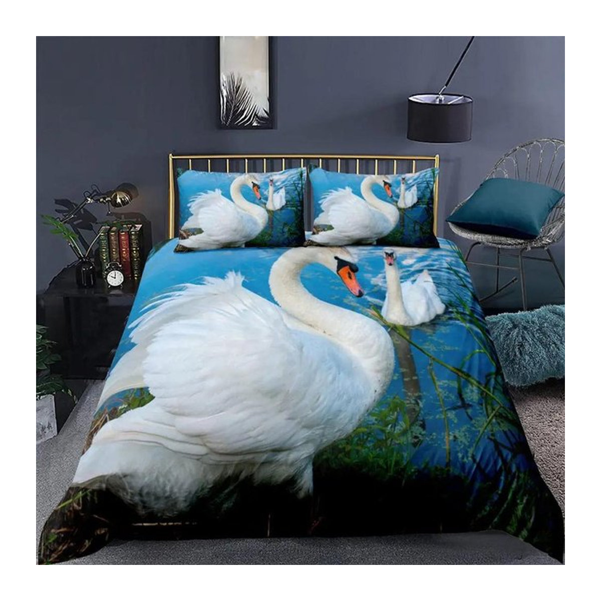 Schwan Bettbezug von Binchi Fitness in Schwarz und Weiß aus Mikrofaser mit Reißverschluss, B/H: 140 x 210 cm - Bild 1