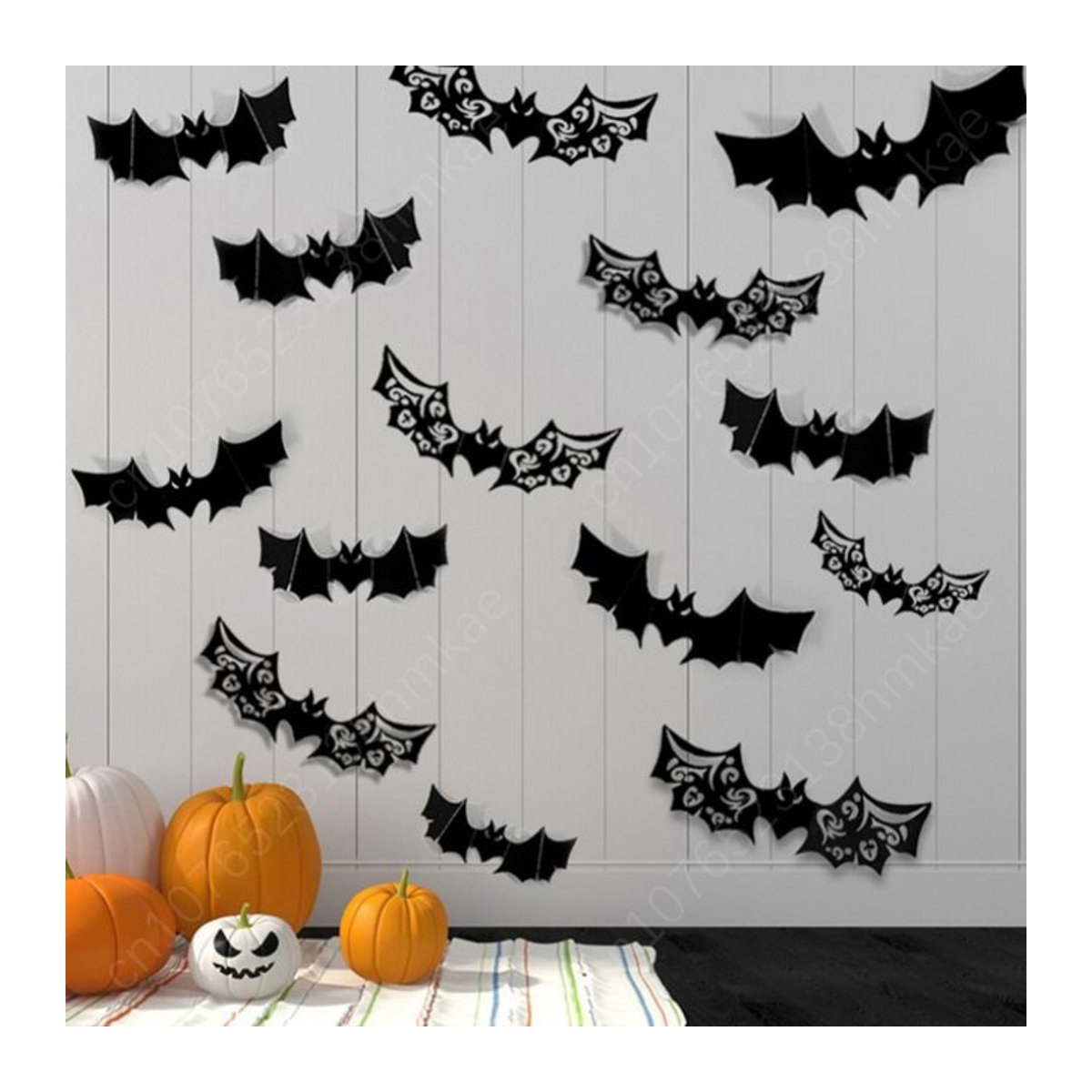 Schwarze 3D Fledermaus Wanddekoration aus PVC für deine Halloween Party Indoor - Bild 1