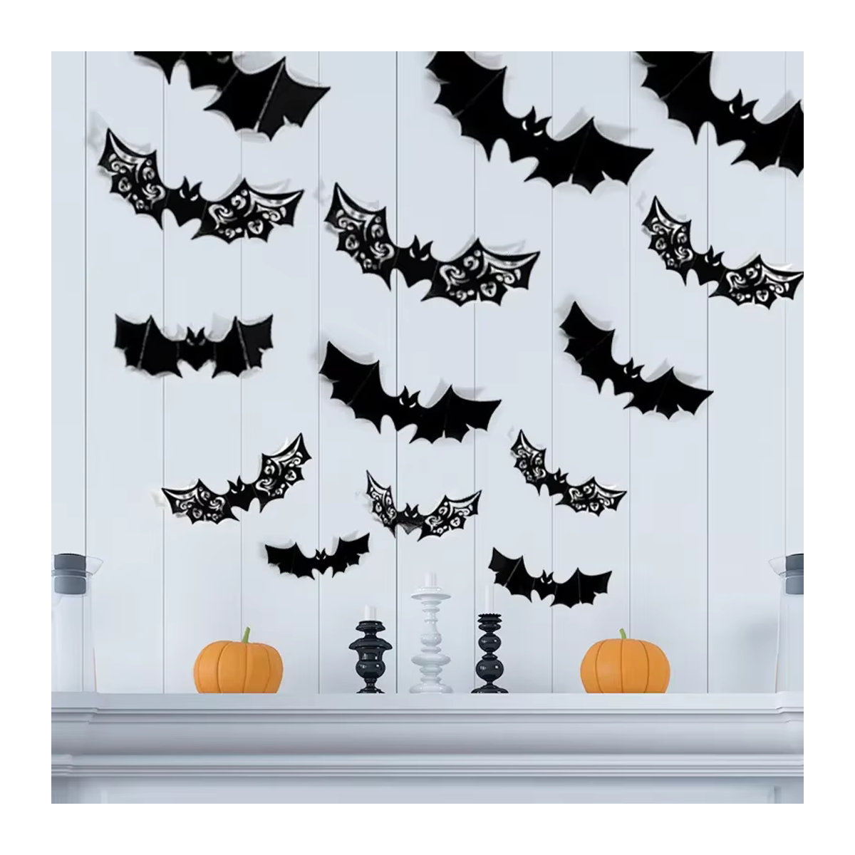 Schwarze 3D Fledermaus Wanddekoration aus PVC für deine Halloween Party Indoor - Bild 2
