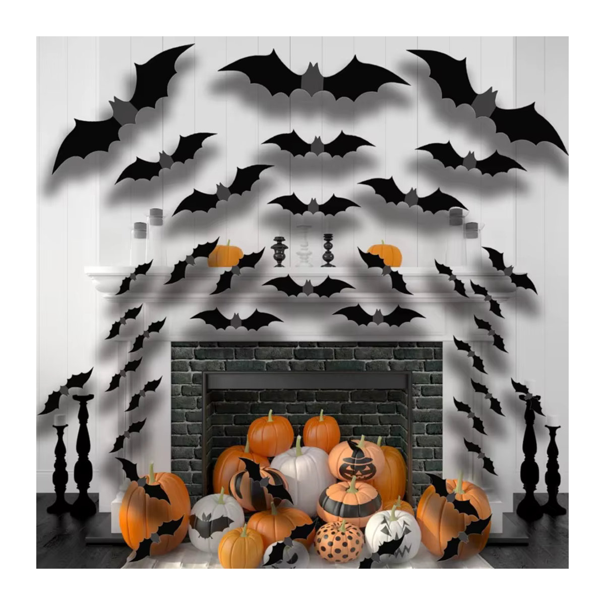 Schwarze 3D Fledermaus Wanddekoration aus PVC für deine Halloween Party Indoor - Bild 3
