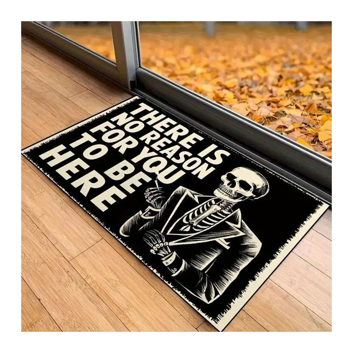 Schwarze Halloween Fußmatte mit Skelett im Anzug und Schriftzug B/B: 50 x 80 cm - Bild 2