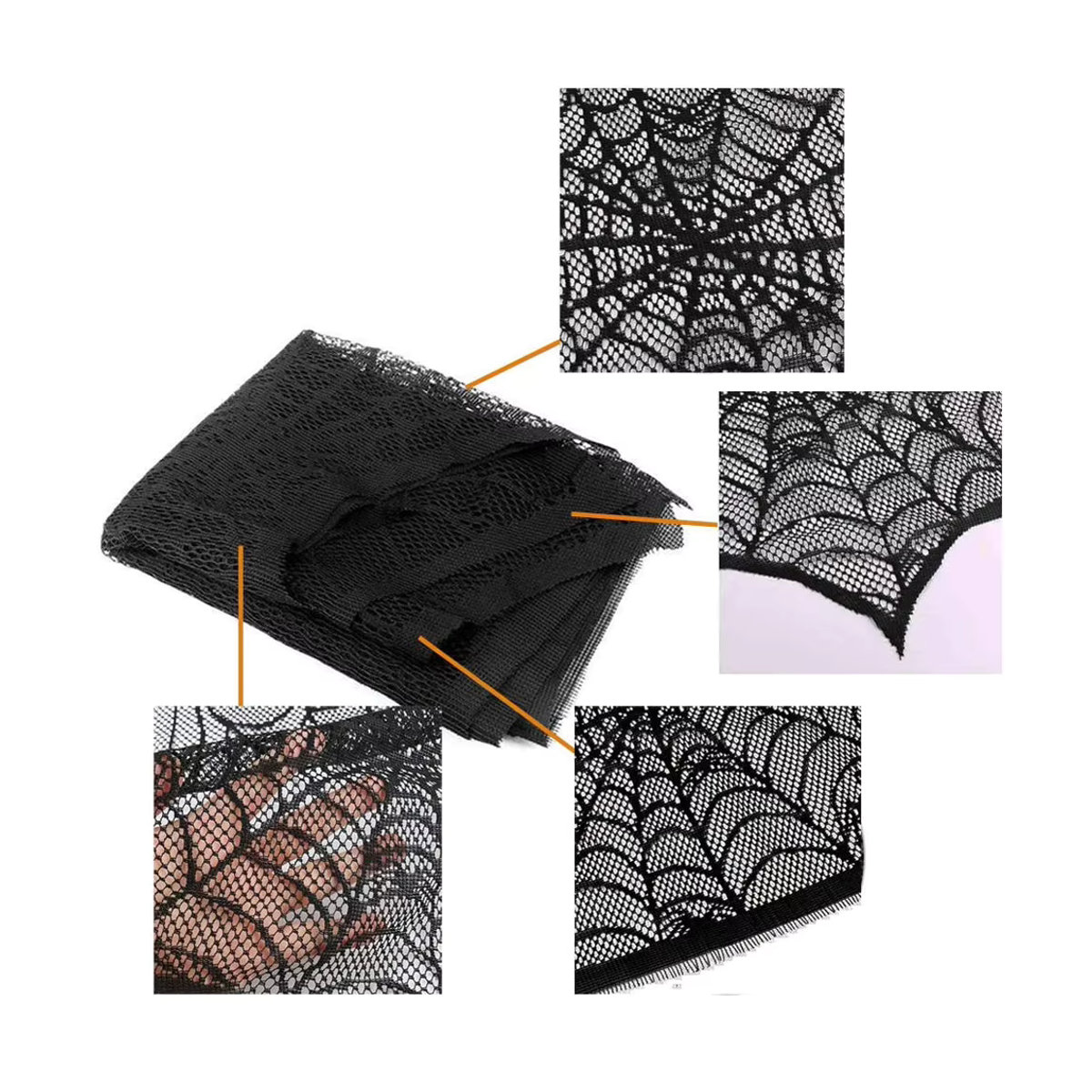 Schwarze Halloween Tischdecke aus Mesh-Stoff mit Spitze für deine Dekoration - Bild 2