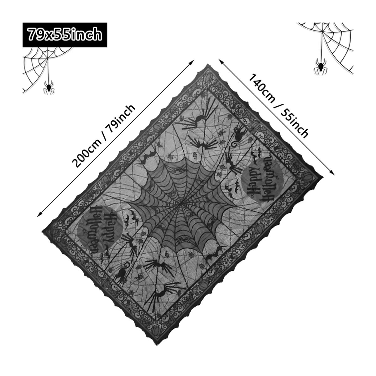 Schwarze Halloween Tischdecke aus Spitze im Spinnennetz-Design, B/B: 200 x 140 cm - Bild 4