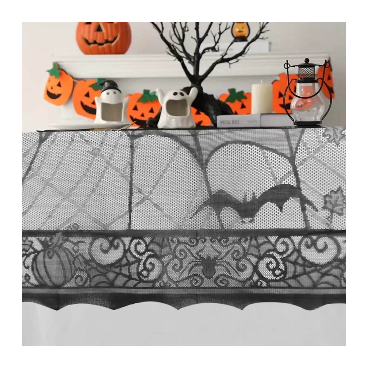 Schwarze Halloween Tischdecke aus Spitze im Spinnennetz-Design, B/B: 200 x 140 cm - Bild 6