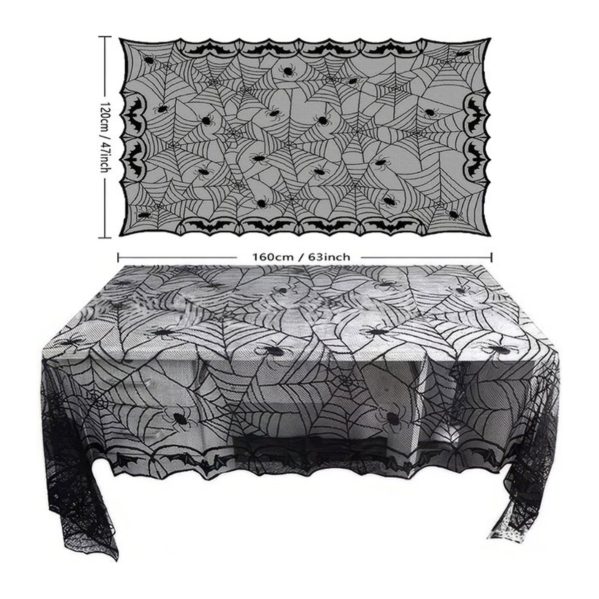 Schwarze Halloween-Tischdecke aus Spitze mit Spinnennetz-Design für deine Dekoration - Bild 1