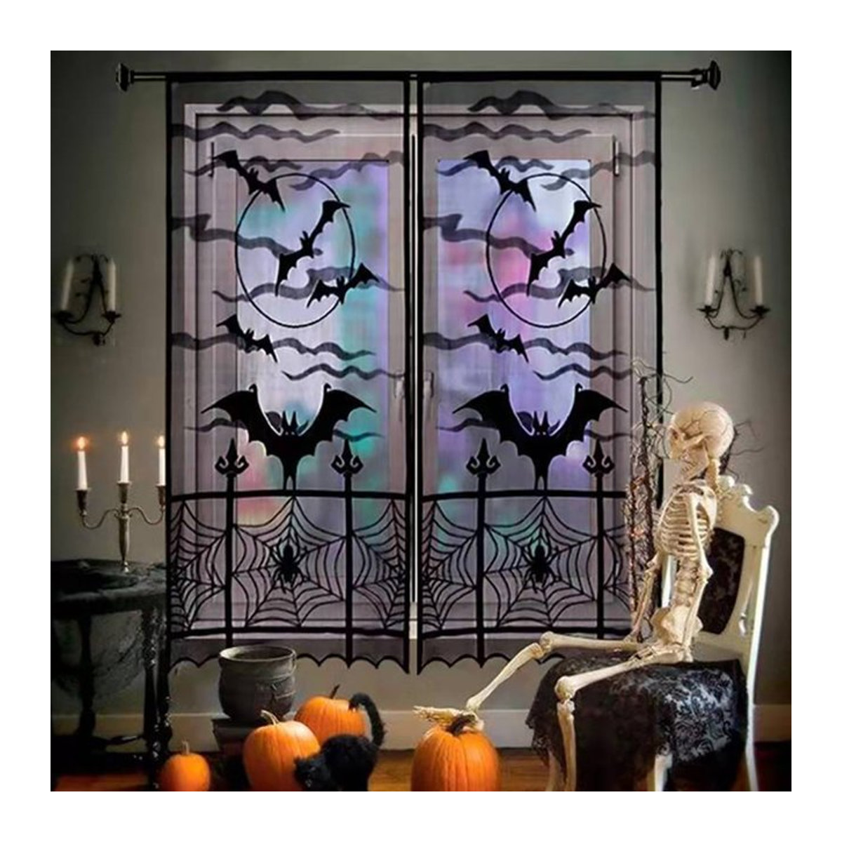 Schwarze Halloween Türvorhänge im Spinnennetz-Design aus Spitze zur Dekoration - Bild 1