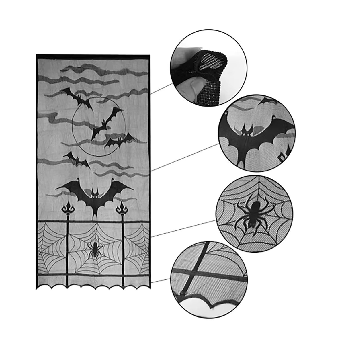 Schwarze Halloween Türvorhänge im Spinnennetz-Design aus Spitze zur Dekoration - Bild 2