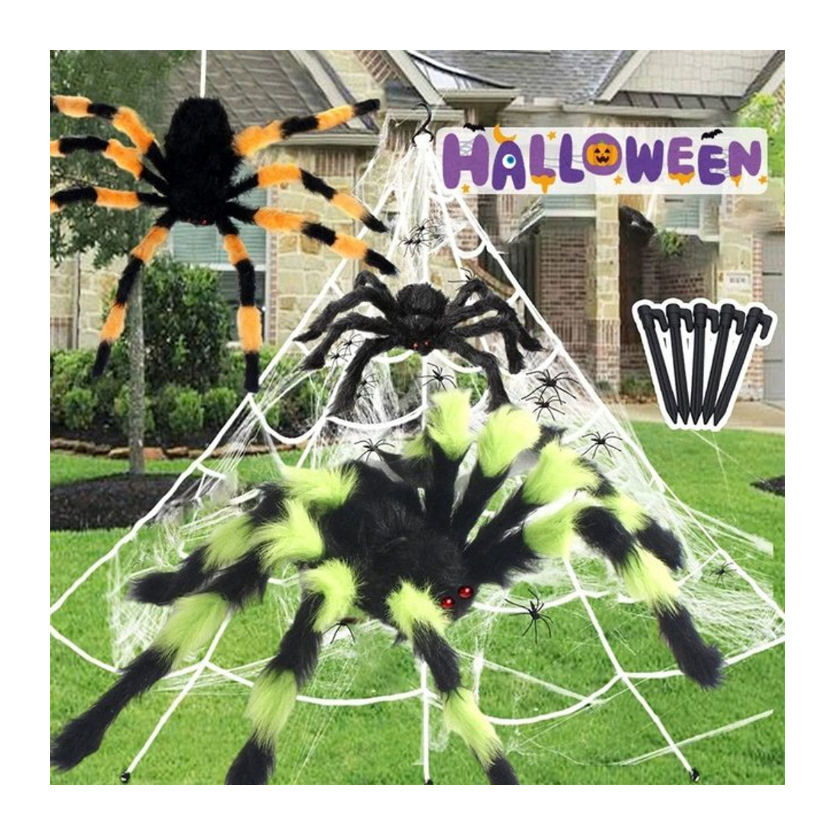 Schwarze Plüschspinne für deine Halloween Party Dekoration als Horror Requisit für Home Bar und Spukhaus - Bild 1