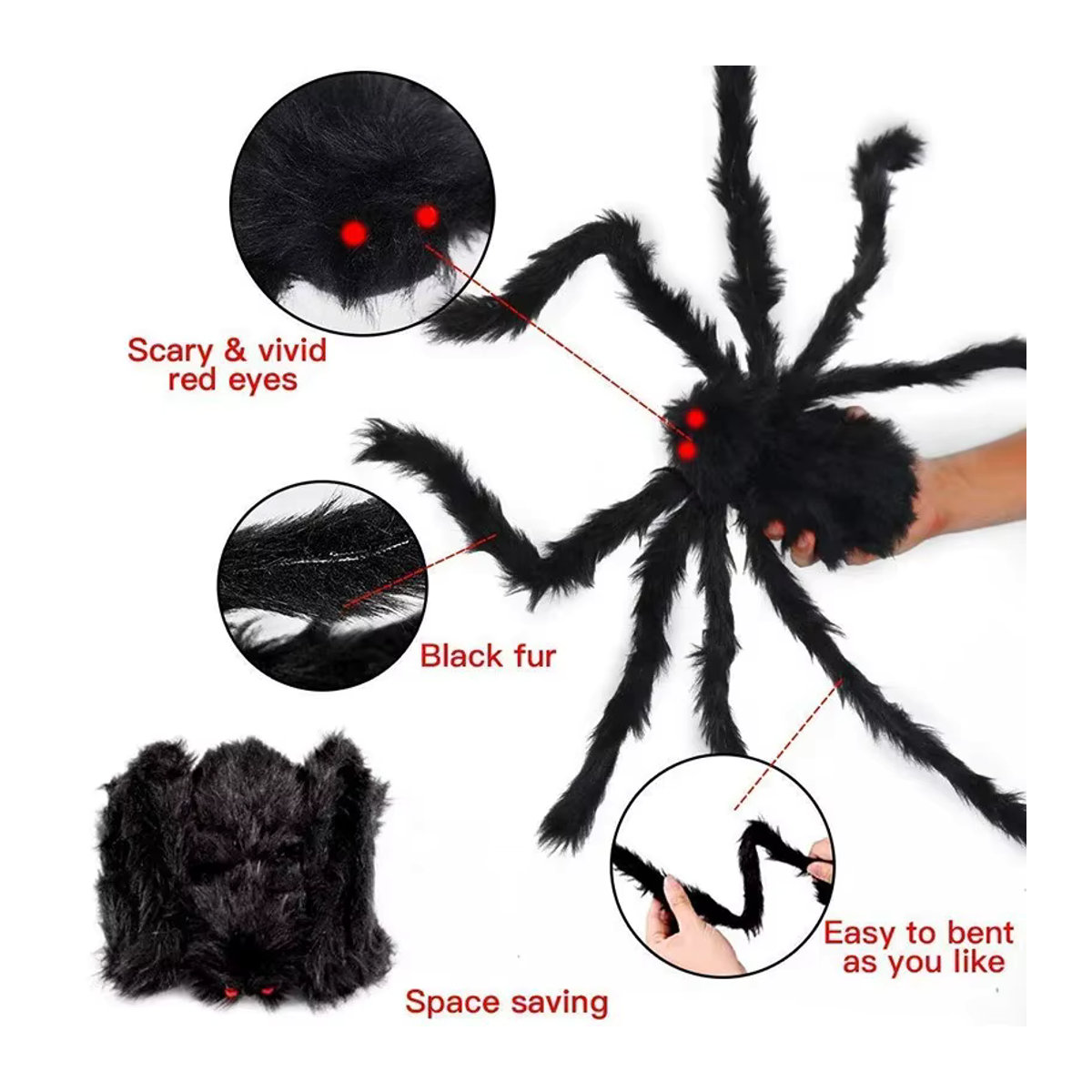 Schwarze Plüschspinne für deine Halloween Party Dekoration als Horror Requisit für Home Bar und Spukhaus - Bild 4