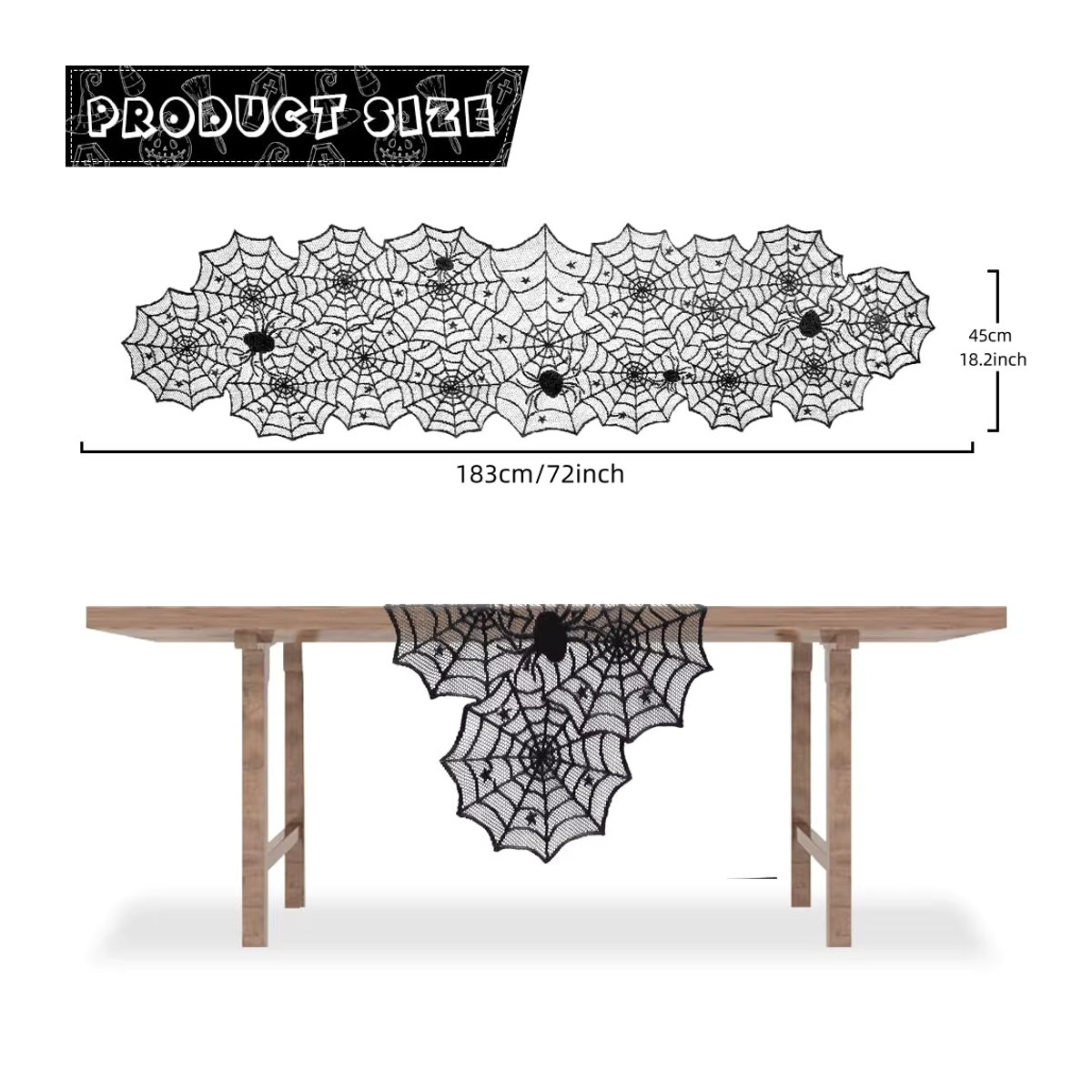 Schwarzer Halloween Tischläufer aus Spitze im Spinnennetz-Design für deinen Esstisch oder deine Küche - Bild 2