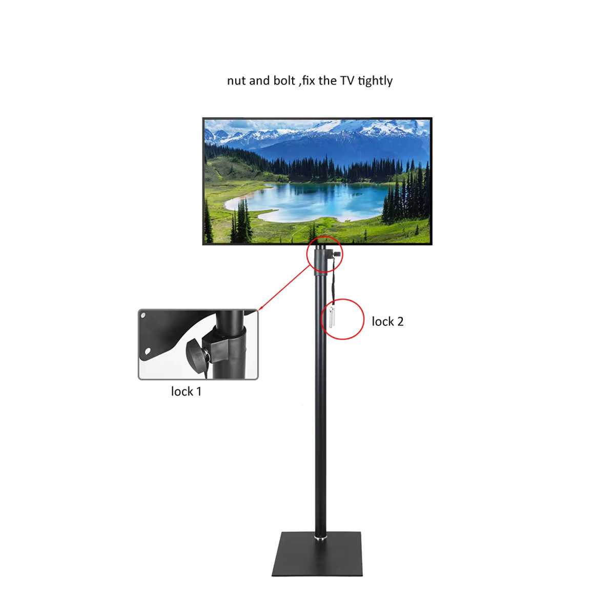 Schwarzer TV-Wagen aus Stahl für 10-37 Zoll LED-LCD-TVs mit D-Mount Halterung und Neigefunktion, Höhe: 150 cm - Bild 3