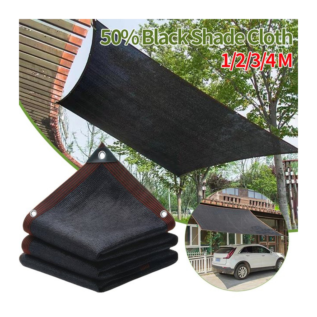Schwarzes Sonnenschutznetz aus Mesh-Gewebe mit 50% Schattenwurf und Ösen für Garten, Pergola und Gewächshaus - Bild 1