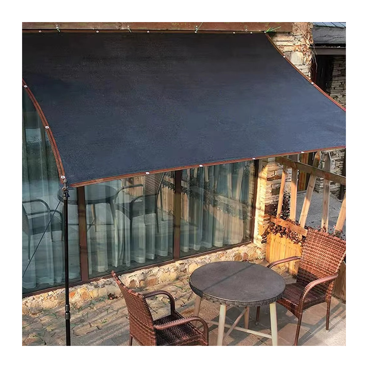 Schwarzes Sonnenschutznetz aus Mesh-Gewebe mit 50% Schattenwurf und Ösen für Garten, Pergola und Gewächshaus - Bild 3