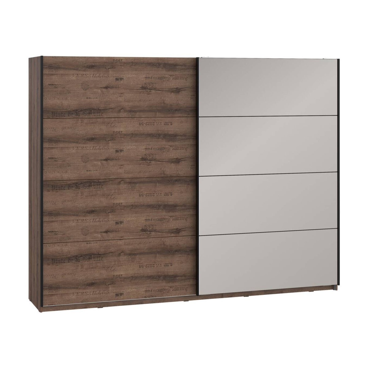 Schwebetürenschrank Jacky in Schlamm Eiche mit Spiegel, modern und freistehend, B/H/T: 269,9 x 209,7 x 61,2 cm - Bild 2