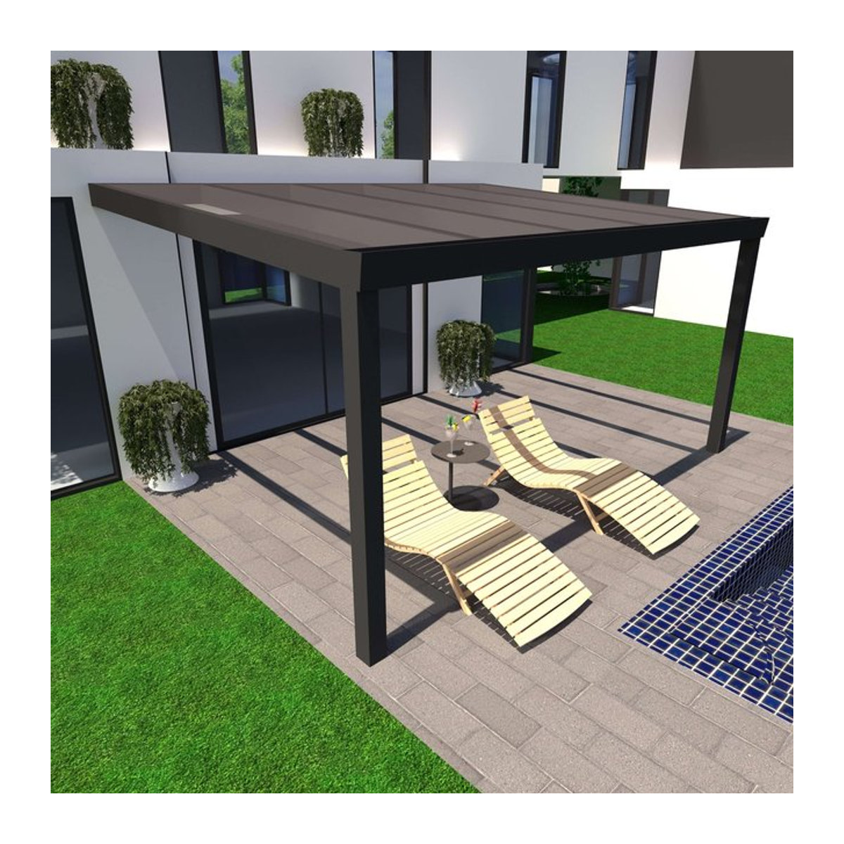Schweng Terrassenüberdachung S400 aus 16mm Polycarbonat in Anthrazit, B: 5,06 m x T: 4,05 m - Bild 1