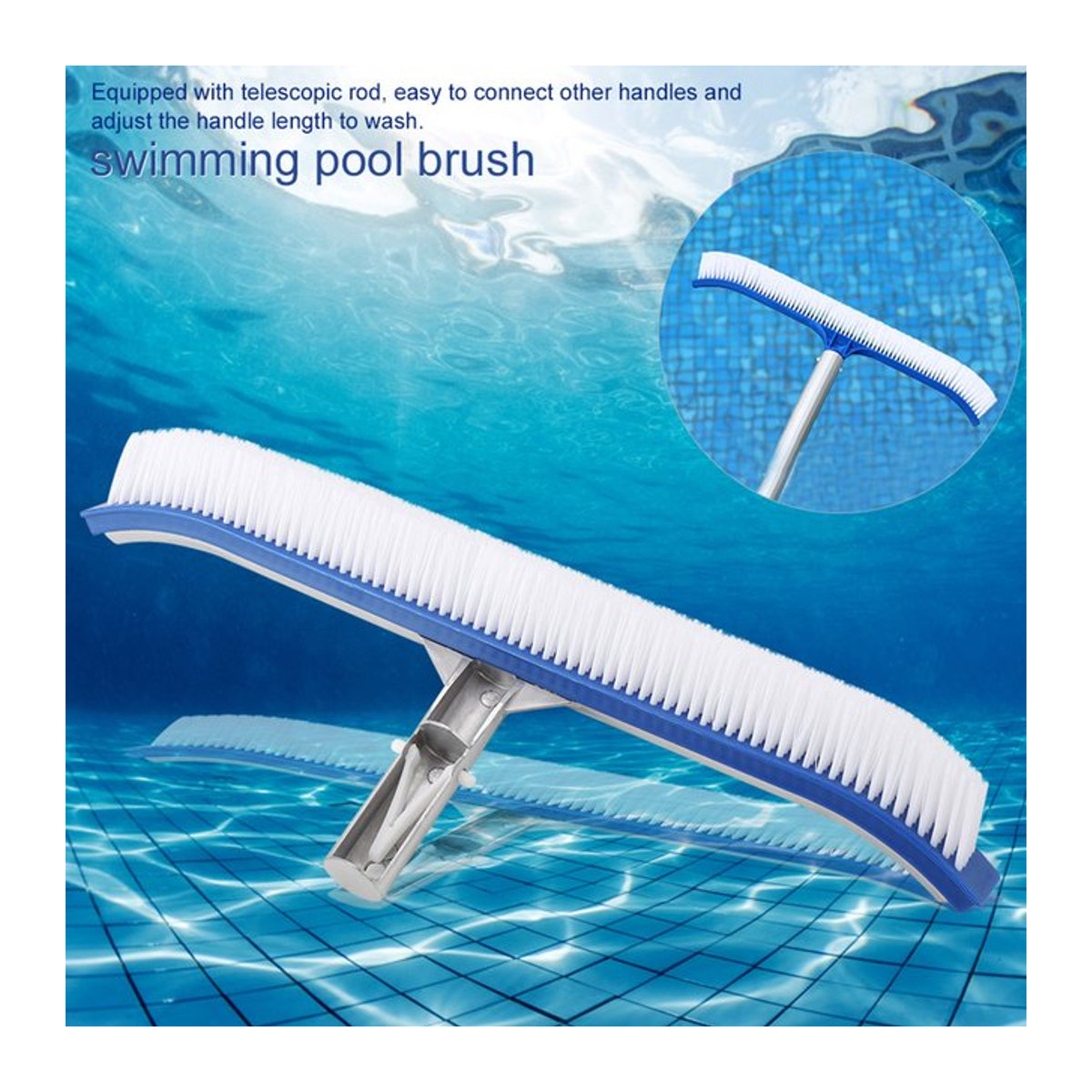 Schwimmbad Wandbürste mit Aluminiumgriff zur Reinigung von Pools, Teichen und Spas, 45 cm Breite - Bild 1