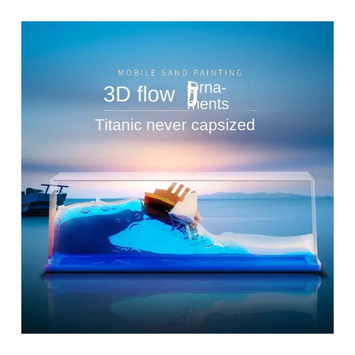 Schwimmendes Schiff Titanic als Tischdekoration, Flüssigkeit-Sanduhr in Blau und Titan-Optik für deine Zimmer- und Home-Dekoration - Bild 1