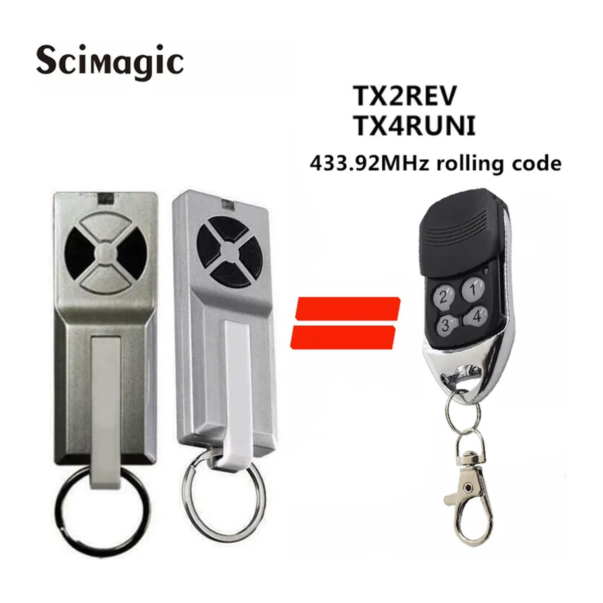 Scimagic-RC TX2REV TX4RUNI kompatible Schalter Garagentor-Fernbedienung für Tor-Türöffner, Schwarz - Bild 1