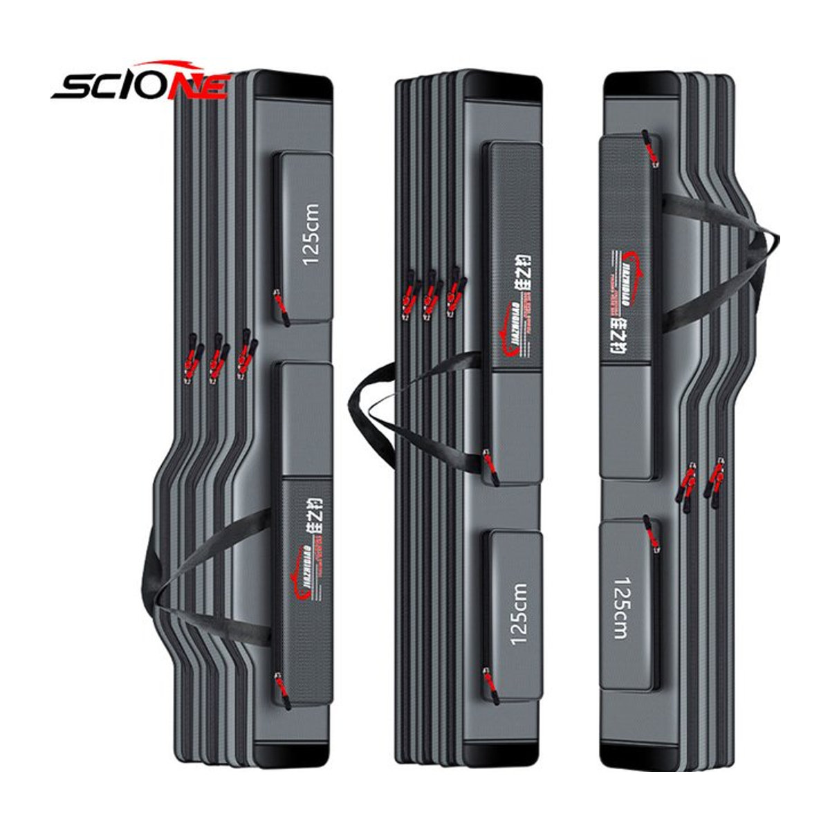 Scione Angelruten Tasche mit Stahl Draht Rand, wasserdicht und robust, Schwarz - Bild 1