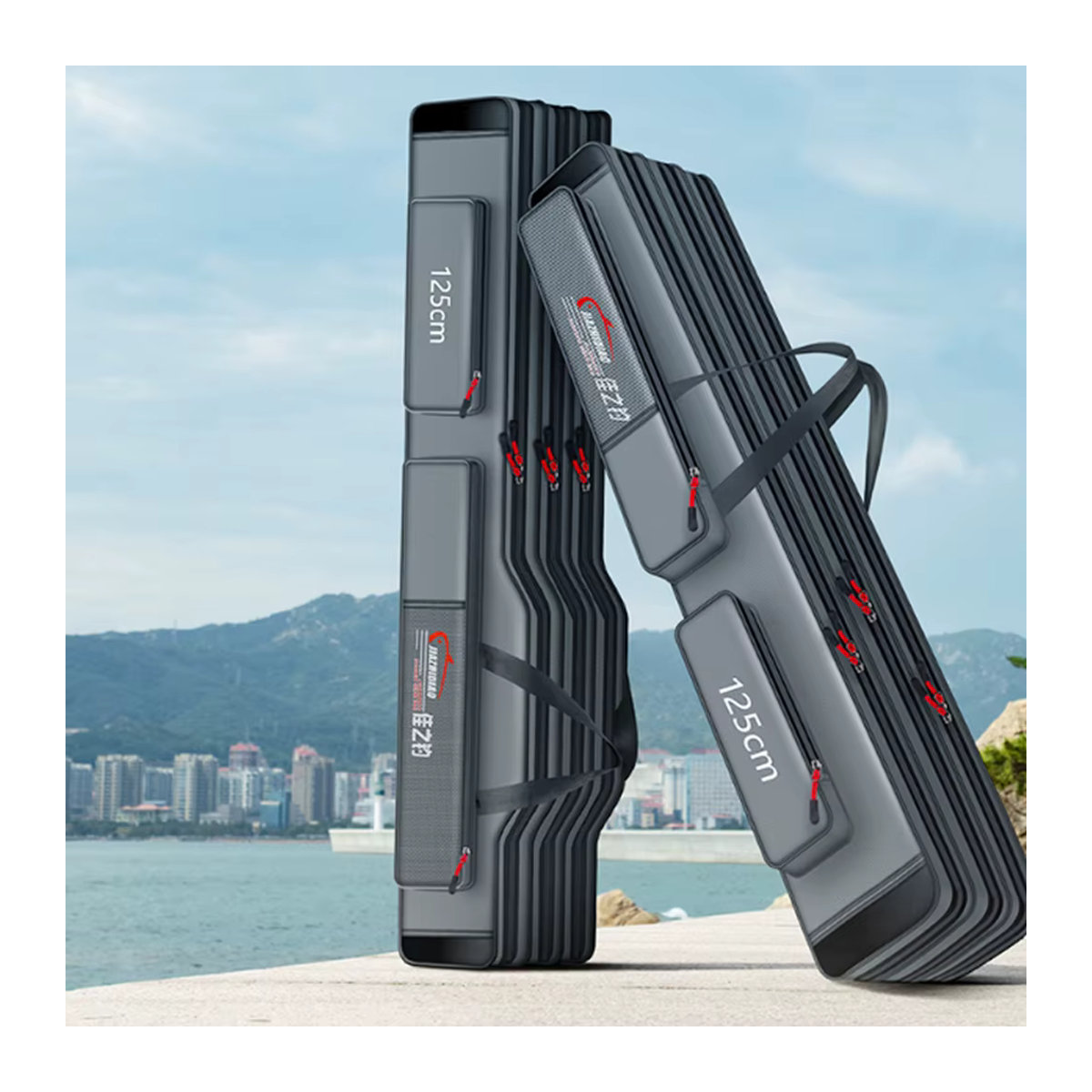 Scione Angelruten Tasche mit Stahl Draht Rand, wasserdicht und robust, Schwarz - Bild 3