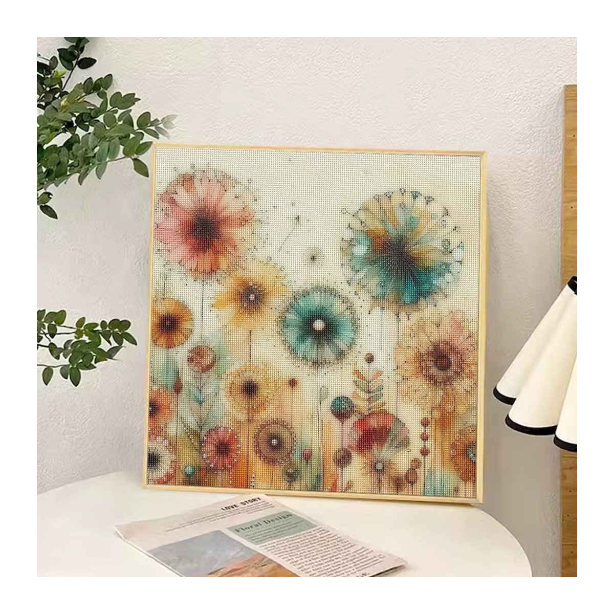SDOYUNO Diamant-Gemälde mit abstrakter bunter Blumenlandschaft als DIY-Mosaik-Kunstset in Mehrfarbig - Bild 2