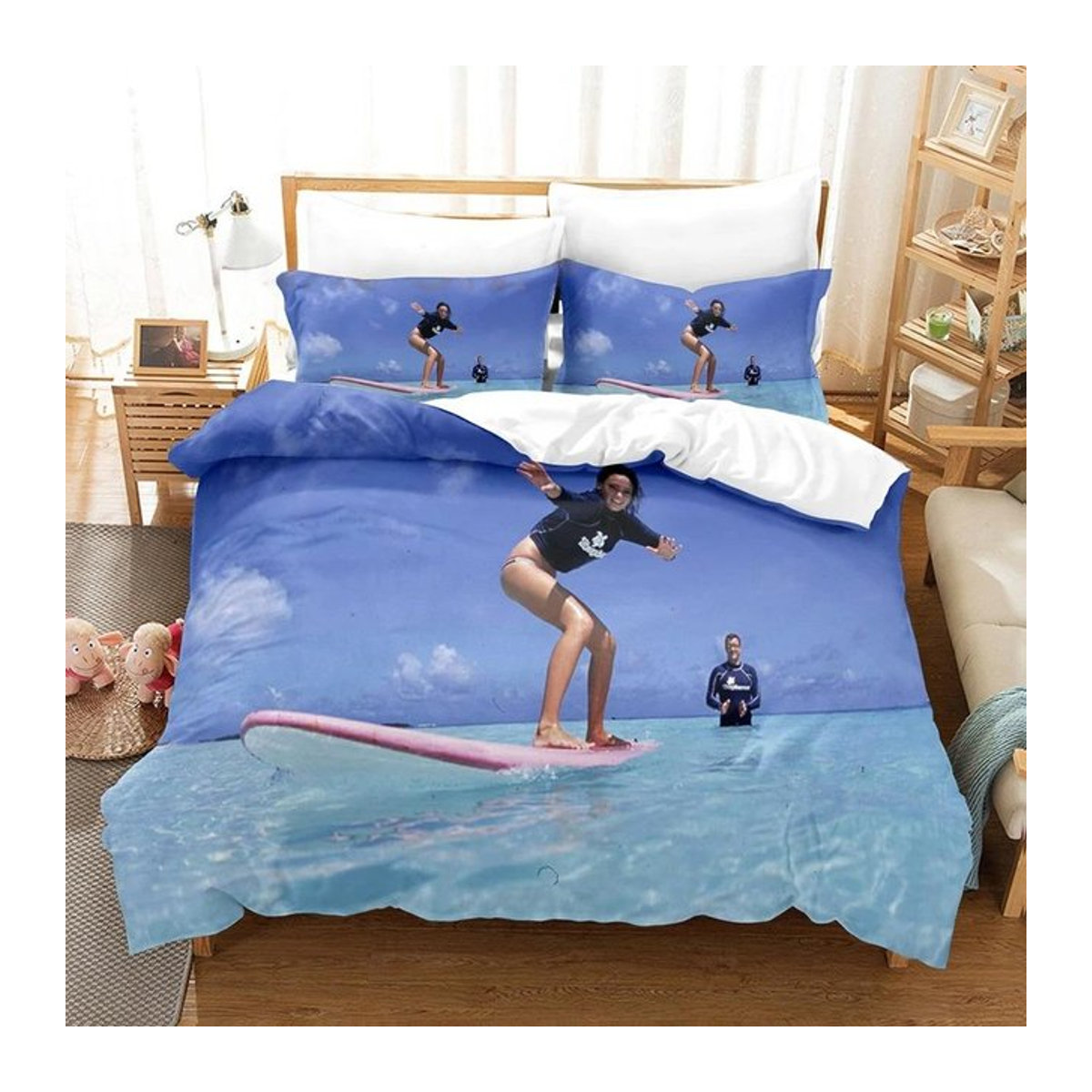 Sea Surfing Bettwäscheset mit Surfbrett-Motiv, 2/3-teilig, Polyester, B/H: 135 x 200 cm - Bild 1