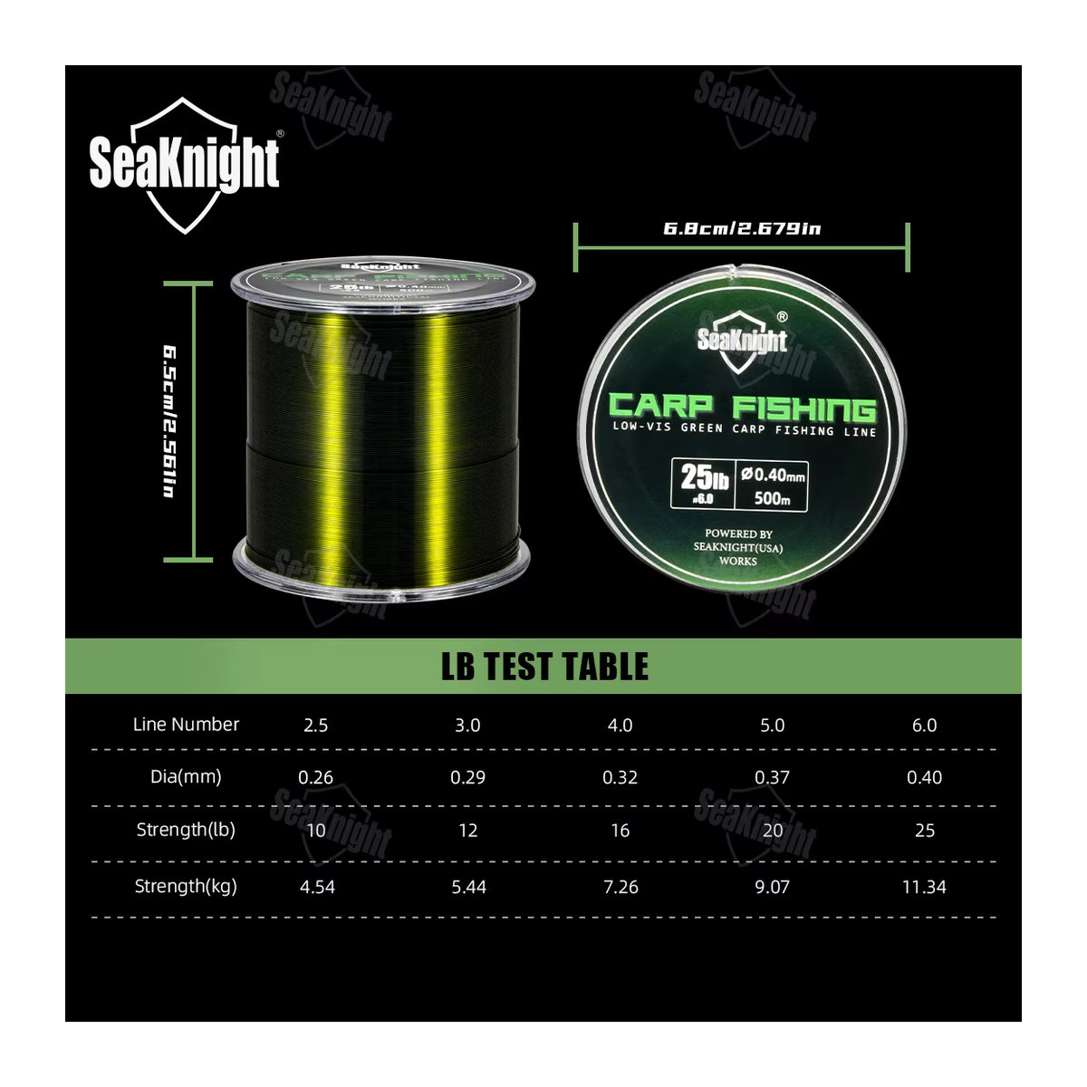SeaKnight CARP Nylon-Angelschnur, dunkelgrün, 500 m, 10–25 lb - Bild 6