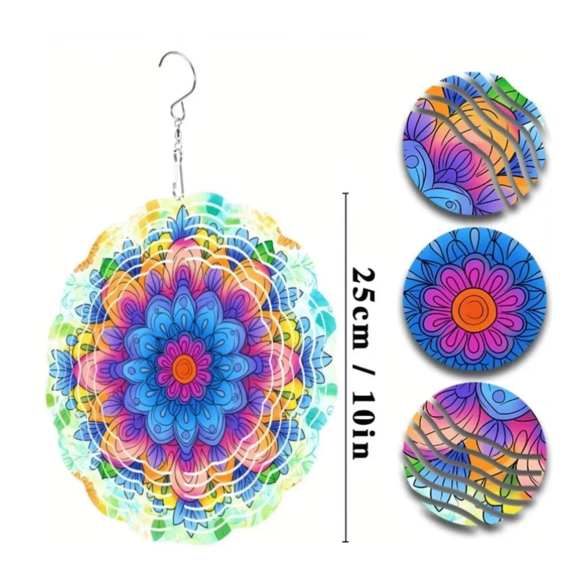 SeasonalGlam 3D-Mandala-Blumen-Windspiel aus Metall in Multicolor zum Aufhängen für Garten und Fenster - Bild 2