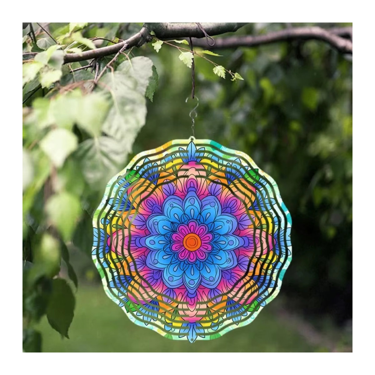 SeasonalGlam 3D-Mandala-Blumen-Windspiel aus Metall in Multicolor zum Aufhängen für Garten und Fenster - Bild 3