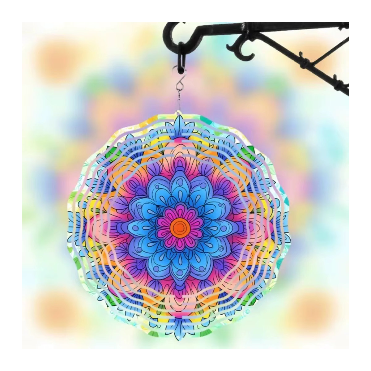 SeasonalGlam 3D-Mandala-Blumen-Windspiel aus Metall in Multicolor zum Aufhängen für Garten und Fenster - Bild 4