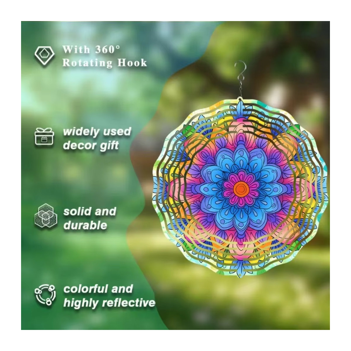 SeasonalGlam 3D-Mandala-Blumen-Windspiel aus Metall in Multicolor zum Aufhängen für Garten und Fenster - Bild 5