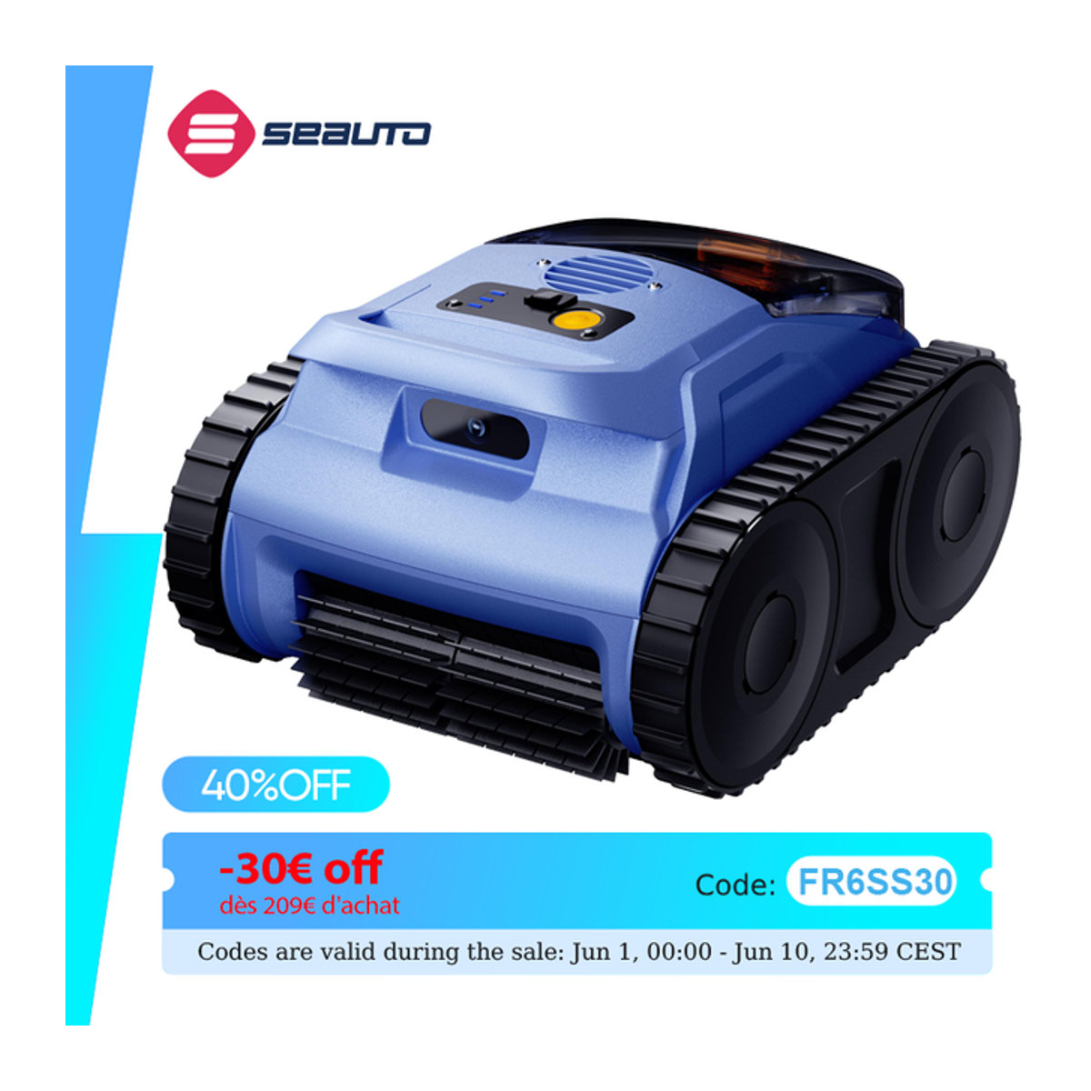 Seauto SAT 20 Pro Kabelloser Poolroboter in Blau mit Sonarnavigierung und Wandreinigung - Bild 1