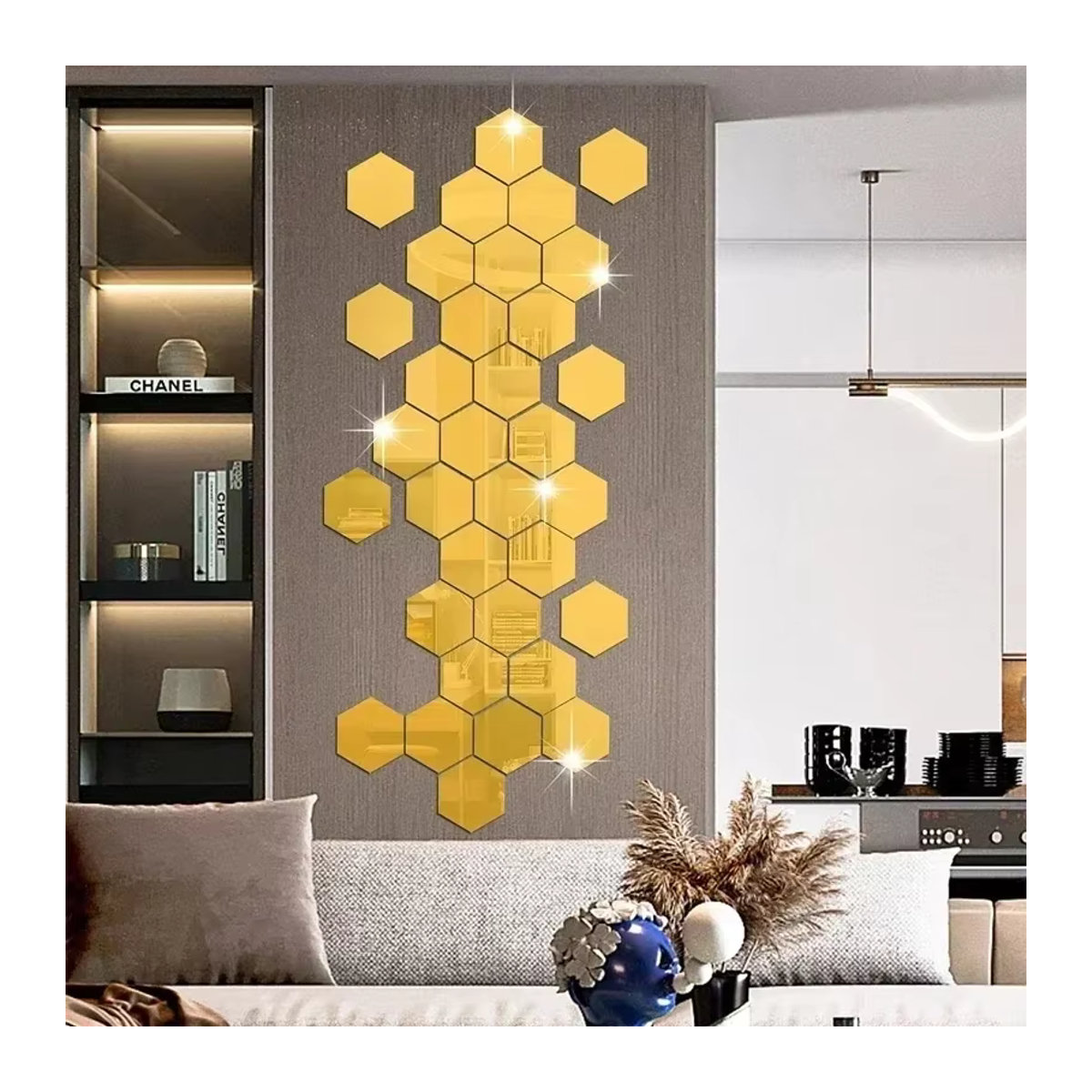 Sechseckige Acryl-Spiegel-Wandaufkleber in Gold und Silber für DIY-Heimdekoration im Schlafzimmer oder Badezimmer - Bild 2