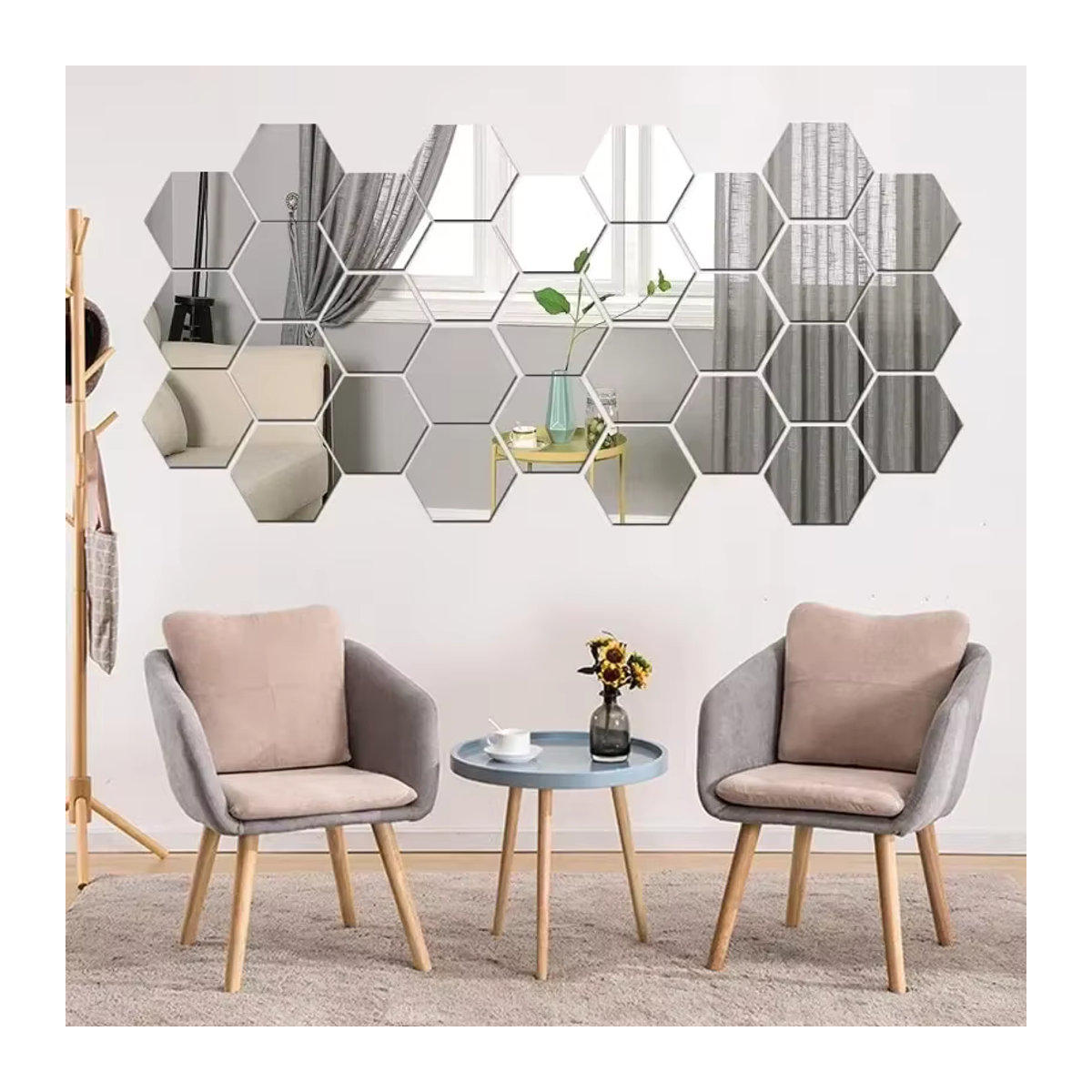 Sechseckige Acryl-Spiegel-Wandaufkleber in Gold und Silber für DIY-Heimdekoration im Schlafzimmer oder Badezimmer - Bild 3