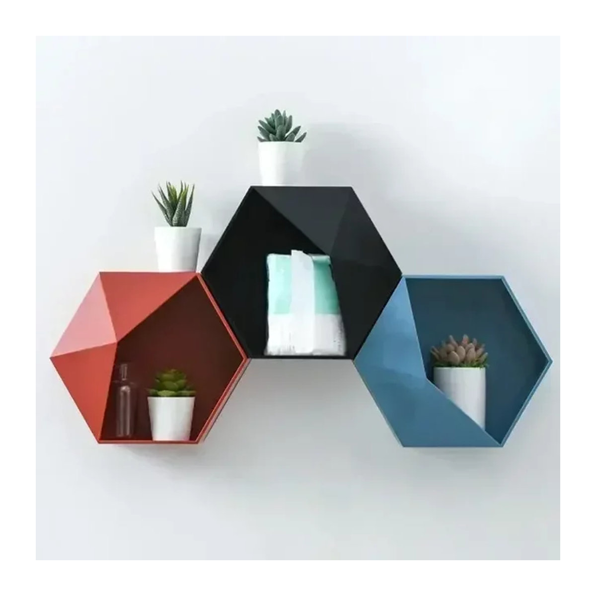 Sechseckiges Wandregal zur Wandmontage als dekoratives Blumenregal in Lake Blue - Bild 1