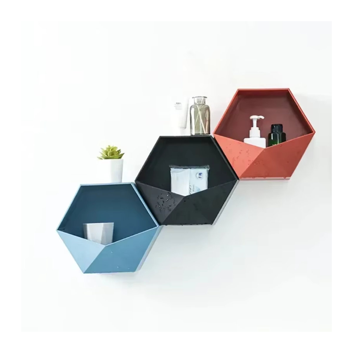 Sechseckiges Wandregal zur Wandmontage als dekoratives Blumenregal in Lake Blue - Bild 2
