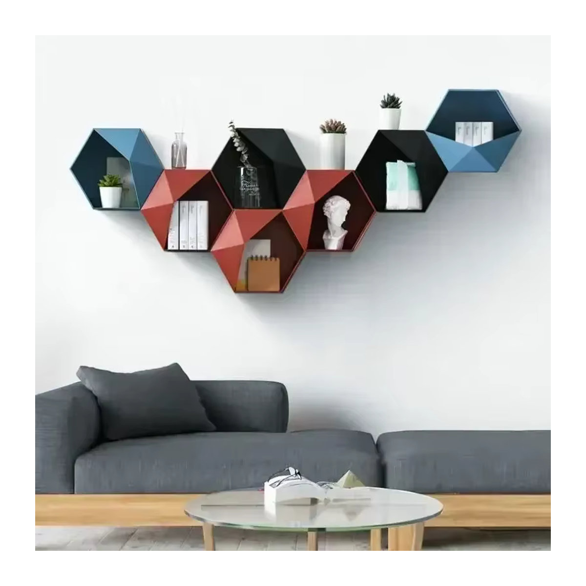 Sechseckiges Wandregal zur Wandmontage als dekoratives Blumenregal in Lake Blue - Bild 4